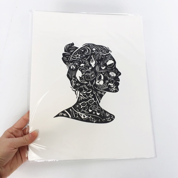 Handprinted “Inner thoughts” black ink art print ✨ - Picture 2 of 7